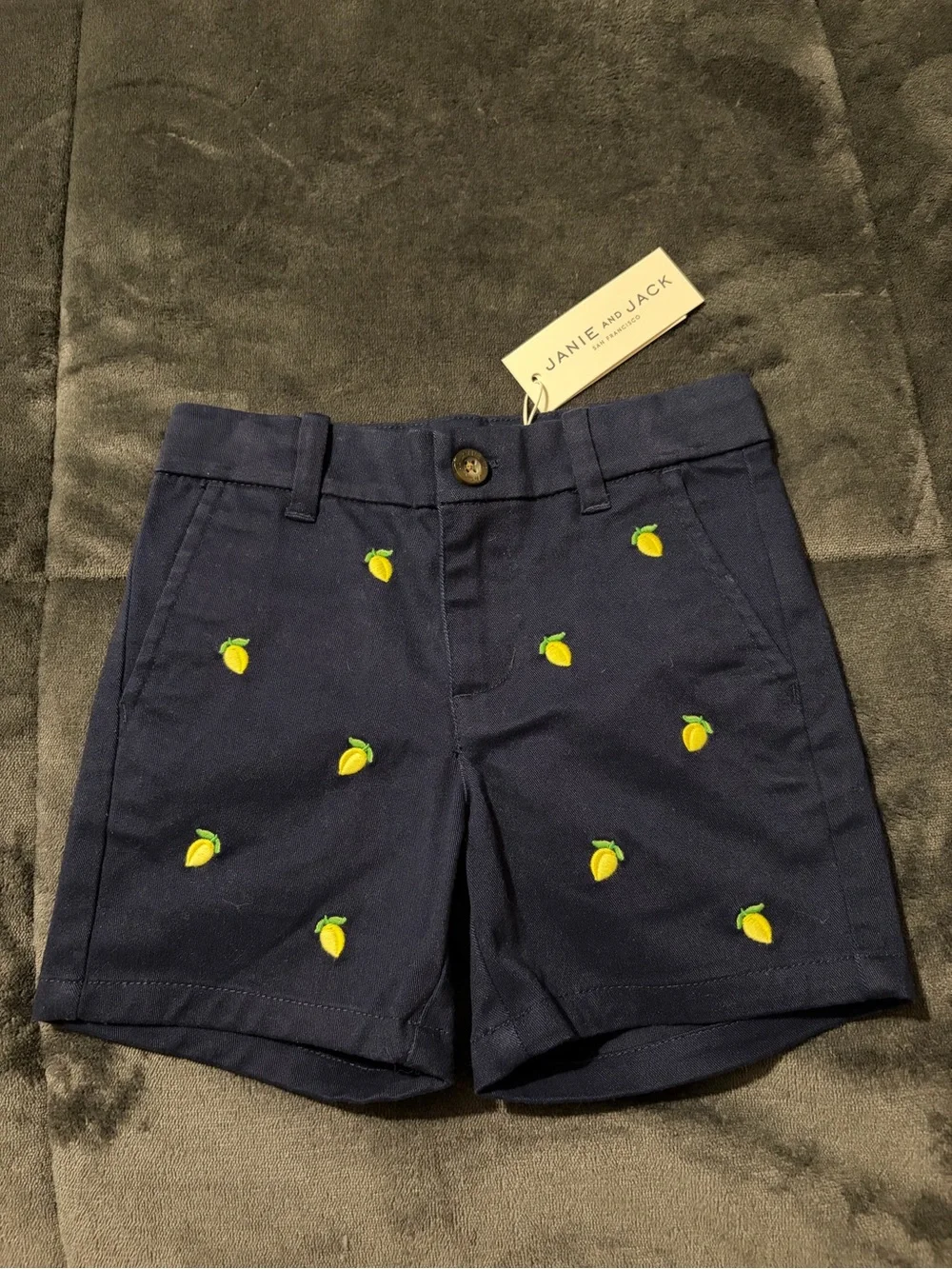 Janie and Jack boys Navy Shorts with Yellow Lemon Embroidery -2T